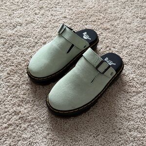 Dr. Martens Dupe Sage Green Suede Womens Platform Mules - 6.5